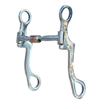 Load image into Gallery viewer, This mouthpiece is a straight bar hinged on a center roller, encouraging lateral collection and lift. This bit requires light contact. The sweet iron mouthpiece keeps the horses mouth moist.
