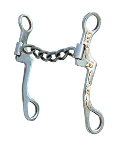 The chain mouthpiece is actually quite mild and a useful training tool. The chain conforms to the shape of the horses mouth, applying mild tongue and bar pressure. This mouthpiece works well on horses in any western discipline.