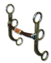 Load image into Gallery viewer, This mouthpiece is a straight bar hinged on a copper center roller, encouraging lateral collection and lift. The limited movement in the mouthpiece prevents excess pressure on the outside bars and lips, while the roller applies light pressure to the tongue for a soft feel. This bit requires light contact. The sweet iron mouthpiece keeps the horse&#39;s mouth moist. Mouth: 5&quot;, Cheek: 6 1/2&quot;
