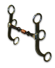 Load image into Gallery viewer, Smooth snaffle bars and copper dogbone center. Creates great lateral flexion. Requires light rein contact. Mouth: 5 1/8&quot;, Cheek: 6 1/2&quot;
