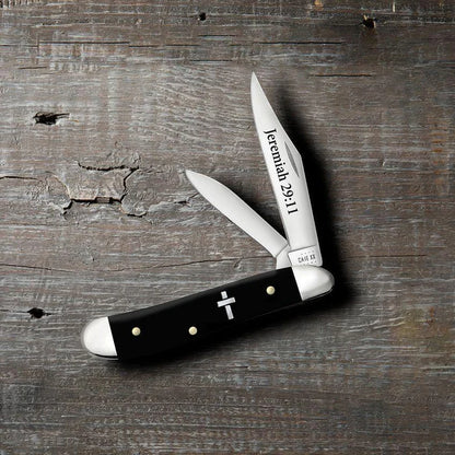 Case Jeremiah 29:11 Embellished Smooth Black Synthetic Peanut Knife