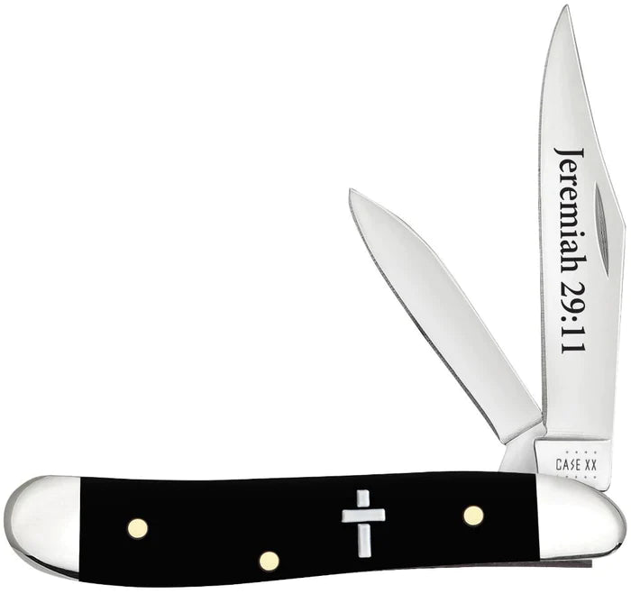 Case Jeremiah 29:11 Embellished Smooth Black Synthetic Peanut Knife