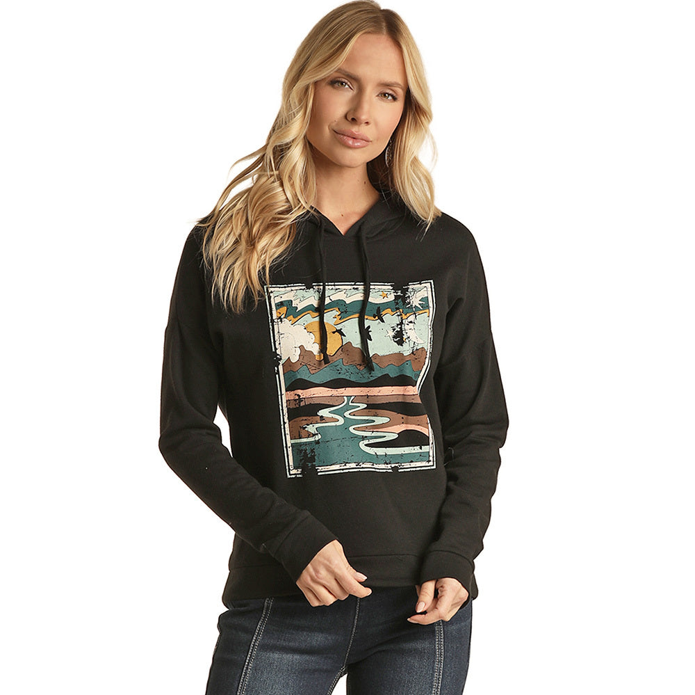 Rock & Roll Women's Graphic Black Hoodie