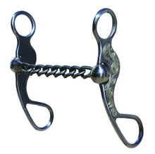 Load image into Gallery viewer, The chain mouthpiece conforms to the horses tongue and applies mild tongue and bar pressure. The sweet iron chain will rust when exposed to moisture and encourage salivation.
