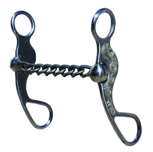 The chain mouthpiece conforms to the horses tongue and applies mild tongue and bar pressure. The sweet iron chain will rust when exposed to moisture and encourage salivation.