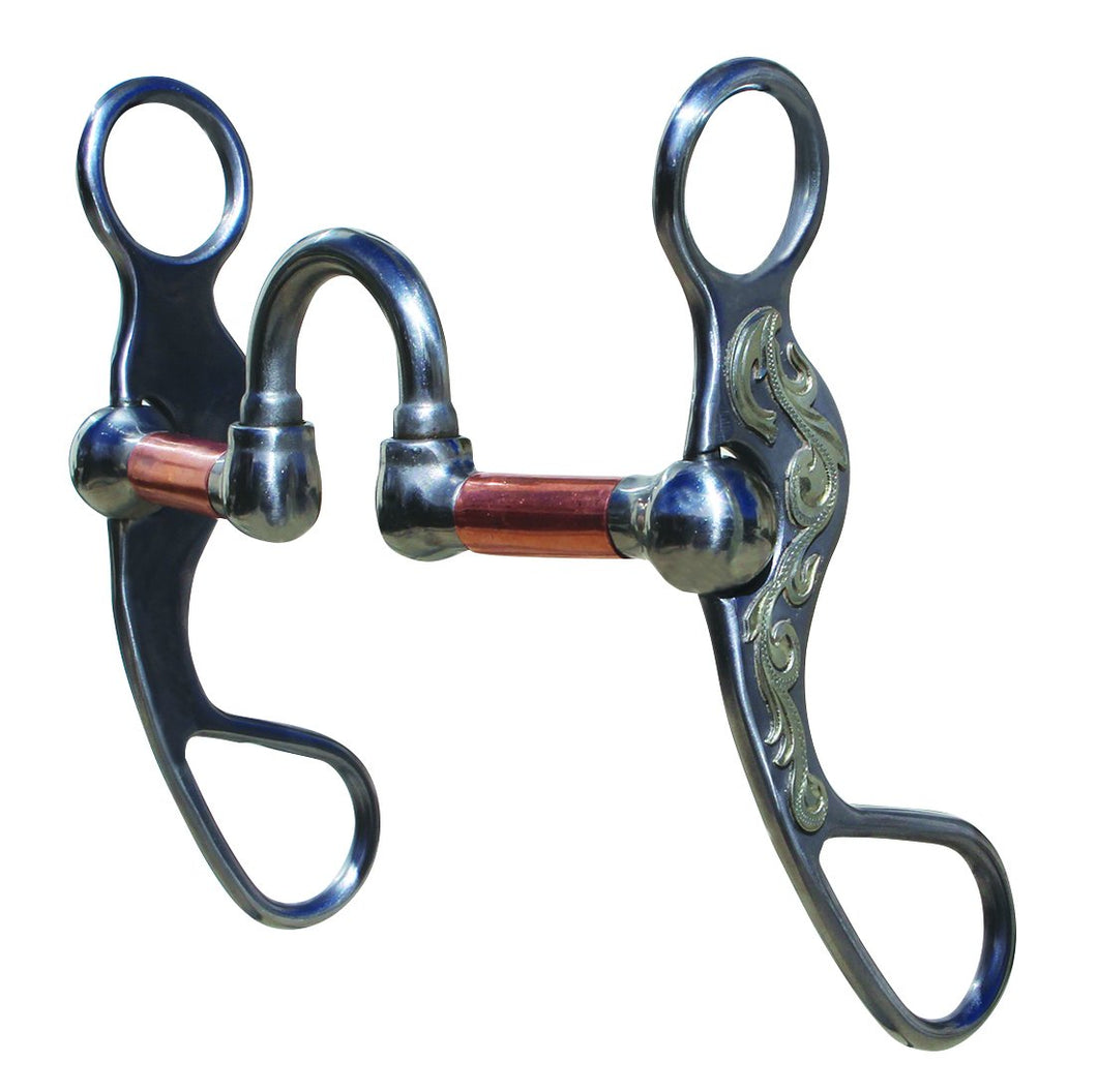 The four moving parts of the mouthpiece allow the horse to respond to subtle rein pressure. The copper roller bars encourage suppleness and salivation.