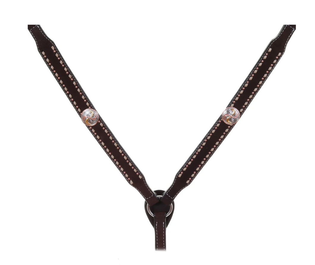 Double J Brown Rough Out Buck Stitched Breast Collar