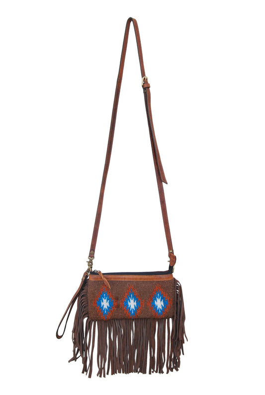 Rafter T - Brown Wool Blue Diamonds Crossbody