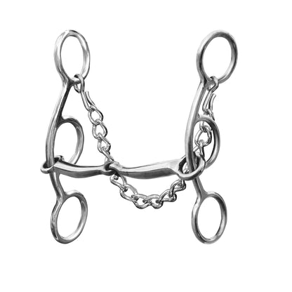 The traditional snaffle has a slightly curved mouthpiece so it is easy for a horse to carry and is comfortable. This mouthpiece will apply even pressure to the corners of a horse's mouth.