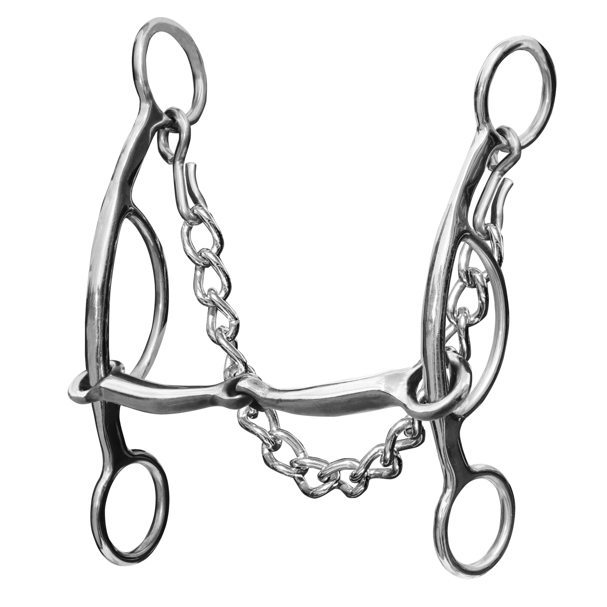 The traditional snaffle has a slightly curved mouthpiece so it is easy for a horse to carry and is comfortable. This mouthpiece will apply even pressure to the corners of a horse's mouth.