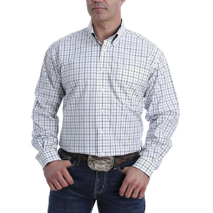 Cinch Men's Charcoal & Light Blue Square Plaid Western Shirt