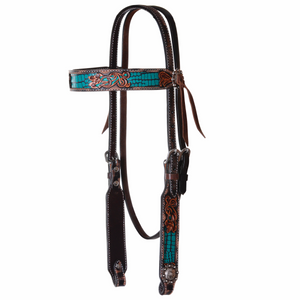 Circle Y "Distressed Filigree Turquoise Inlay" Browband Headstall - Pony Size