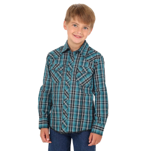 Wrangler Boy's Turquoise Plaid Western Shirt