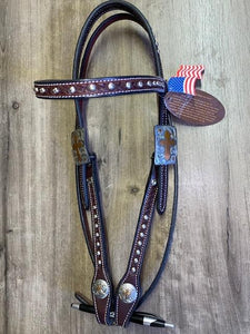 Cowperson Tack Browband Headstall - Chocolate with Dots & Cross Buckle