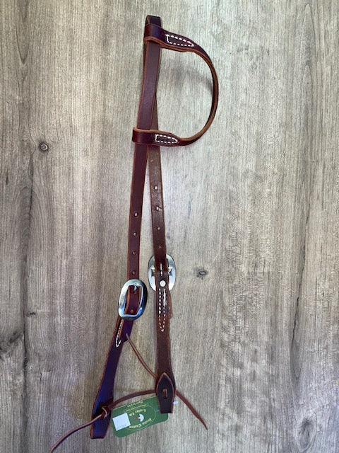 Berlin Latigo Rolled Ear Headstall with Tie Ends - Silver Buckle