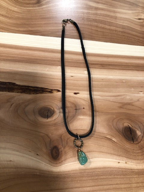 J.Forks Leather With Turquoise Drop Necklace