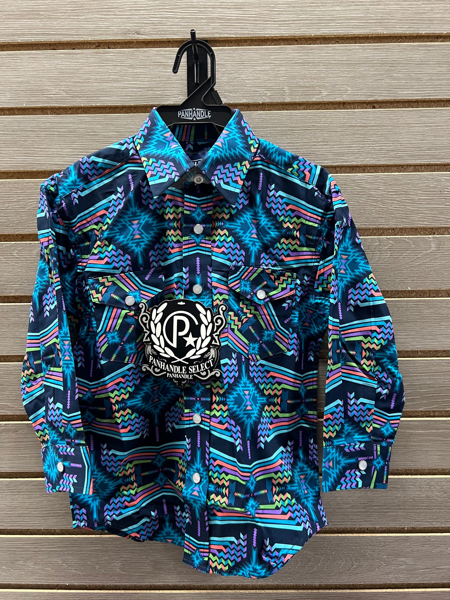 Panhandle Boy's Blue Multicolor Aztec Western Shirt