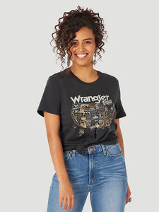 Wrangler Women's Rooted Collection USA Map Black T-Shirt