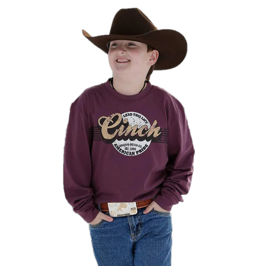 Cinch Boy's Burgundy American Pride Long Sleeve T-Shirt