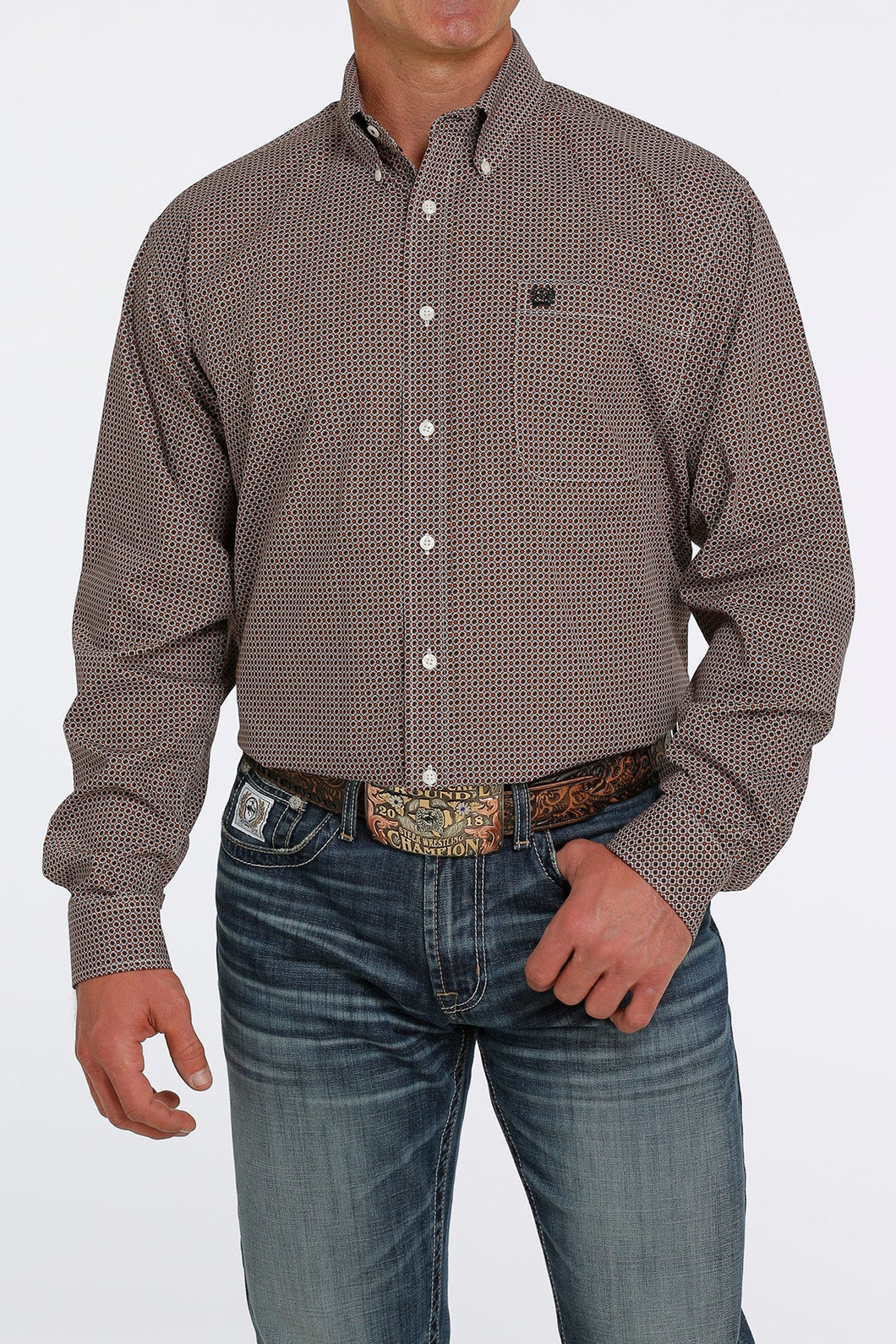 Cinch Men's Cream, Brown, & Rust Geo Western Shirt