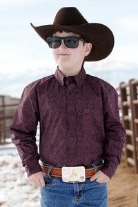 Cinch Boy's Dark Purple Reptile Western Shirt
