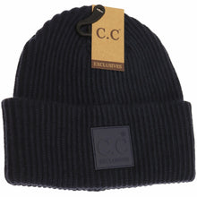 Load image into Gallery viewer, C.C Beanie Solid Ribbed with Rubber Patch No Pom Beanie
