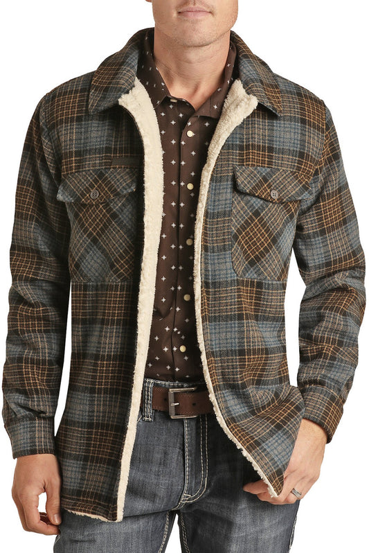 Powder River Men's Brown/Blue Plaid Shirt Jacket