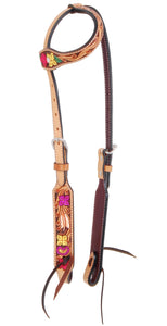 Rafter T One Ear Headstall - Hand Painted Multi Color
