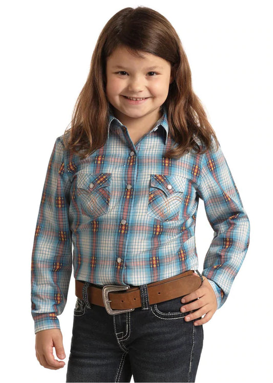 Panhandle Girl's Peacock Plaid Western Shirt