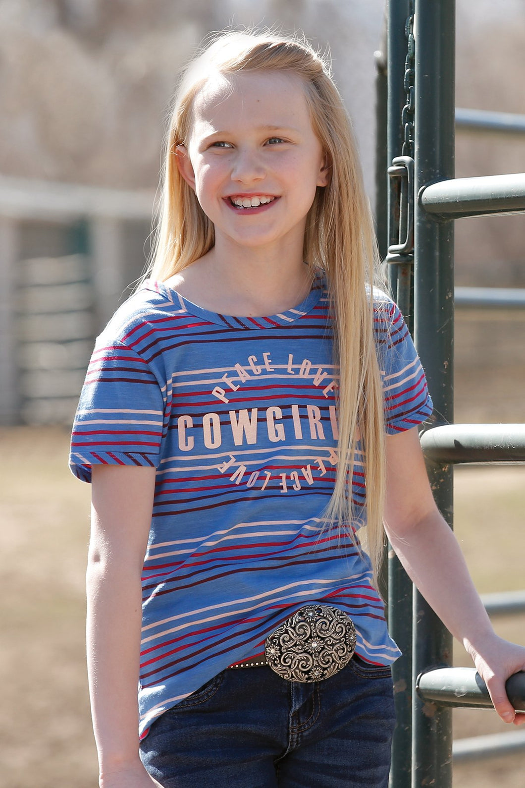 Cruel Girl's Peace Love Cowgirls Striped T-Shirt
