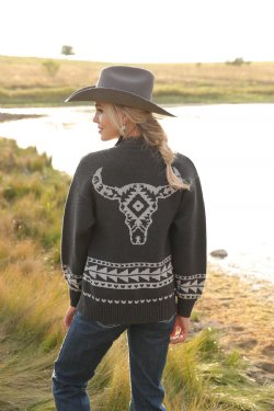 Cruel Women's Longhorn Charcoal Cardigan