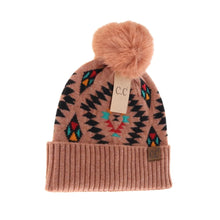 Load image into Gallery viewer, C.C Beanie Aztec Patterned Faux Fur Pom Beanie
