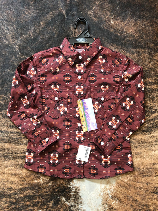 Panhandle Girl's Wine Print Western Shirt