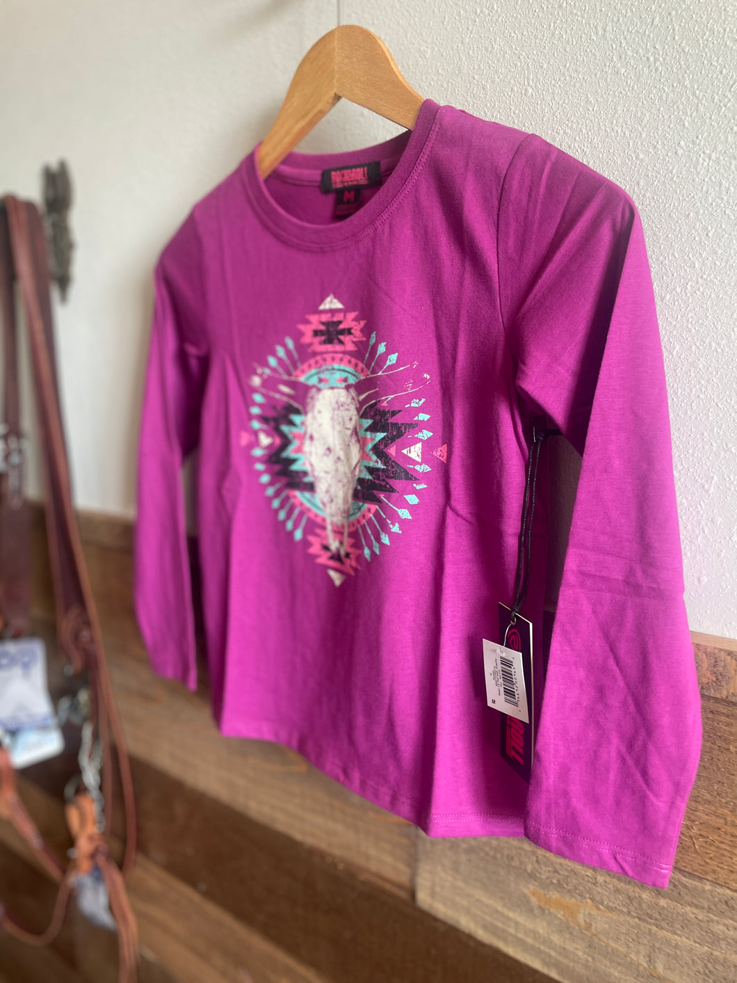 Rock & Roll Girl's Longhorn Graphic Purple T-Shirt