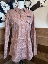 Load image into Gallery viewer, Rock &amp; Roll Ladies Paisley Print Burgundy Western Shirt
