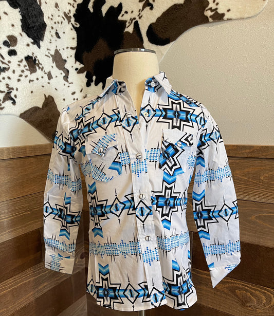 Rock & Roll Girl's White & Blue Western Shirt