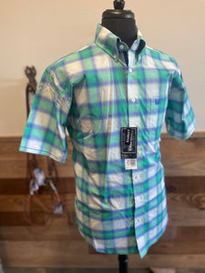 Panhandle Men's Rough Stock Aqua Short Sleeve Western Shirt