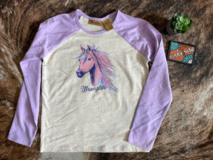 Wrangler Girl's Lavender & Cream Horse T-Shirt