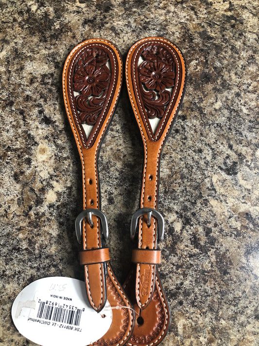 Adult Spur Straps - Flower Filagree Over Hair on Hide