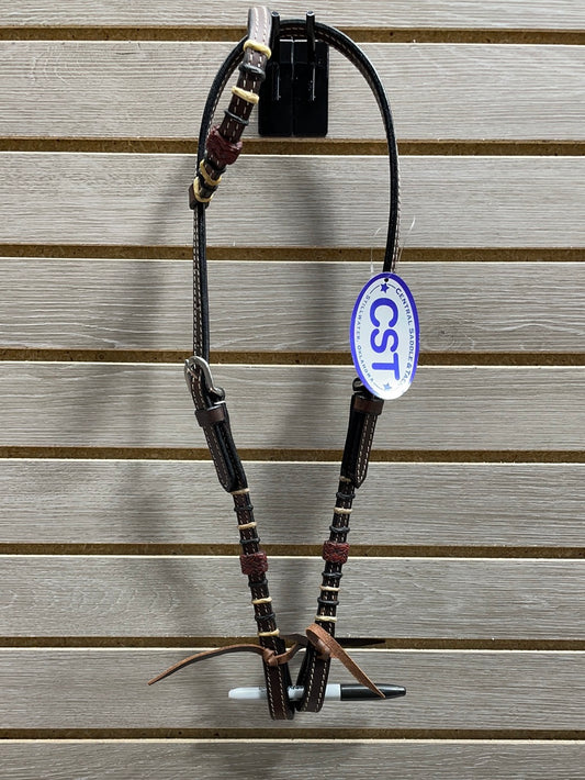 CST One Ear Headstall - 3 Tone Rawhide Braided Knots