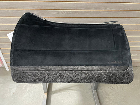 SaddleRight Saddle Pad 28" x 32" - Black Suede & Black Floral