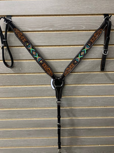 Oxbow Pony Breastcollar - Neon Beaded Inlay & Floral Tooling