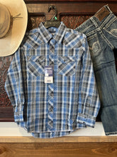 Load image into Gallery viewer, Wrangler Boy&#39;s Blue With Black Plaid Western Shirt
