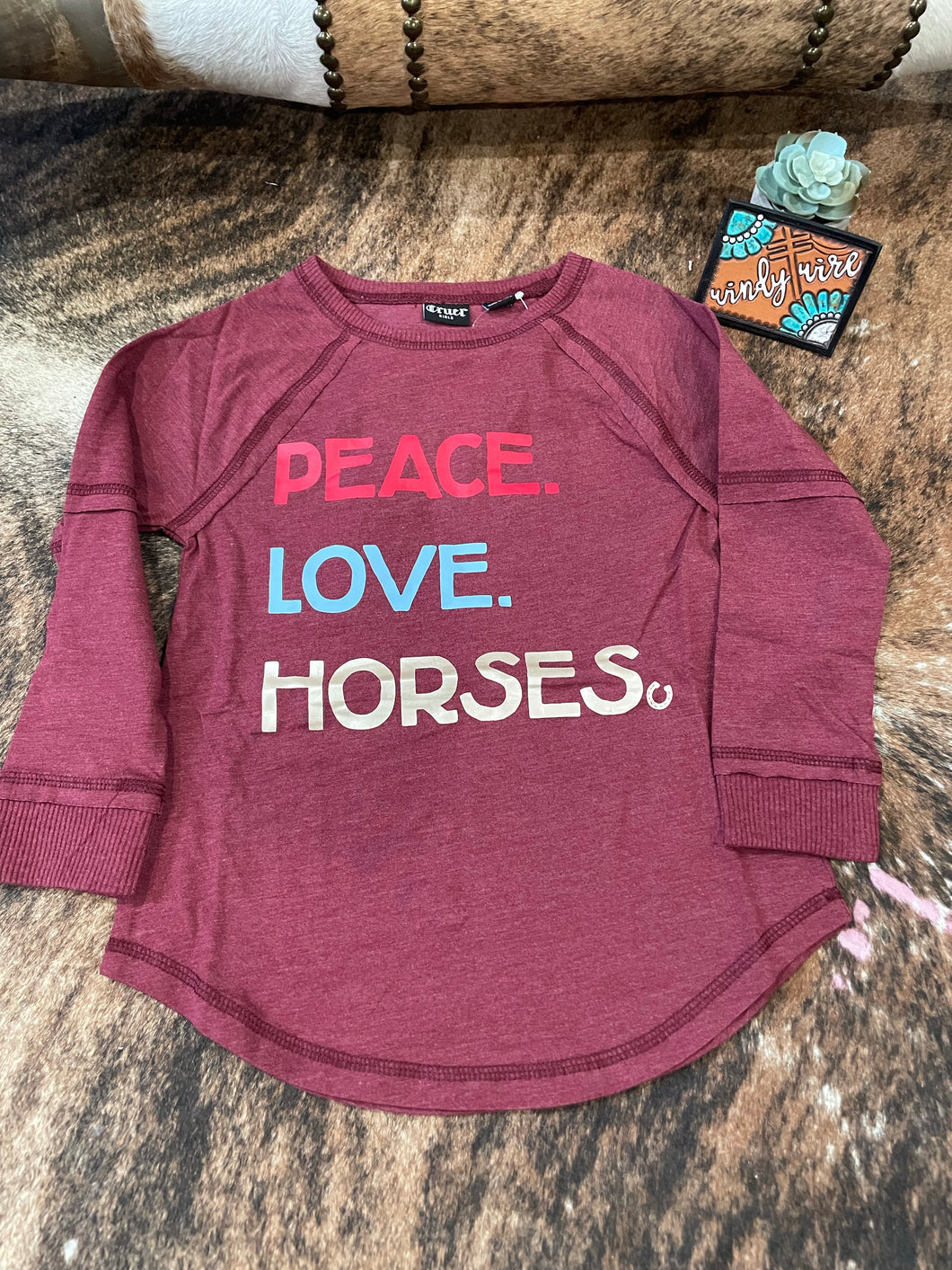 Cruel Girls' Peace Love Horses Shirt