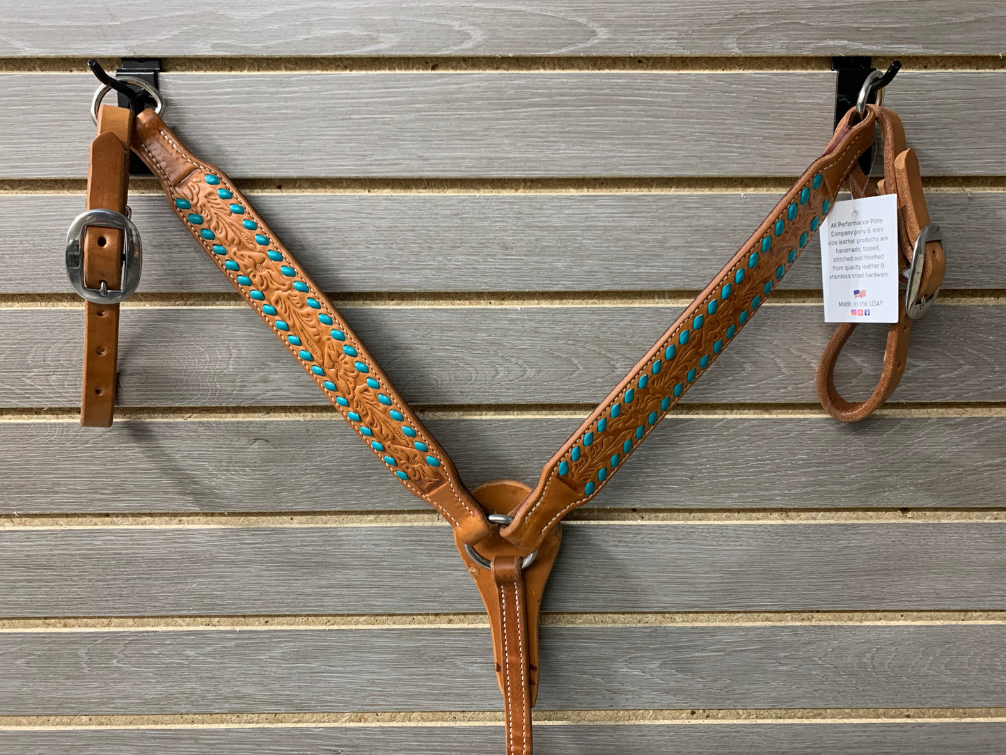 Performance Pony Tack Set - Natural with Turquoise Buckstitch