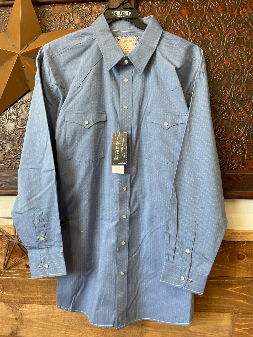 Panhandle Men's Oversize Rough Stock Blue Western Shirt