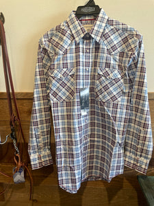 Panhandle Men's Rough Stock White, Blue, Red Plaid Western Shirt
