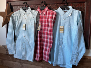 Wrangler Men's George Strait Red & White, Blue & White, Blue Western Shirt