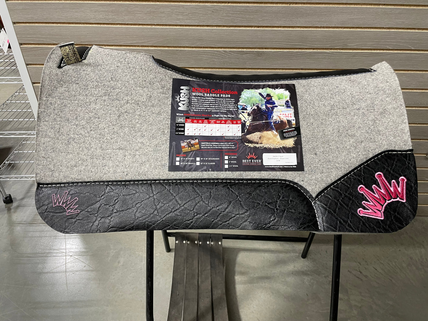 Best Ever Kush Saddle Pad - Black Elephant Hot Pink Crown (1" thick, 30"x30")