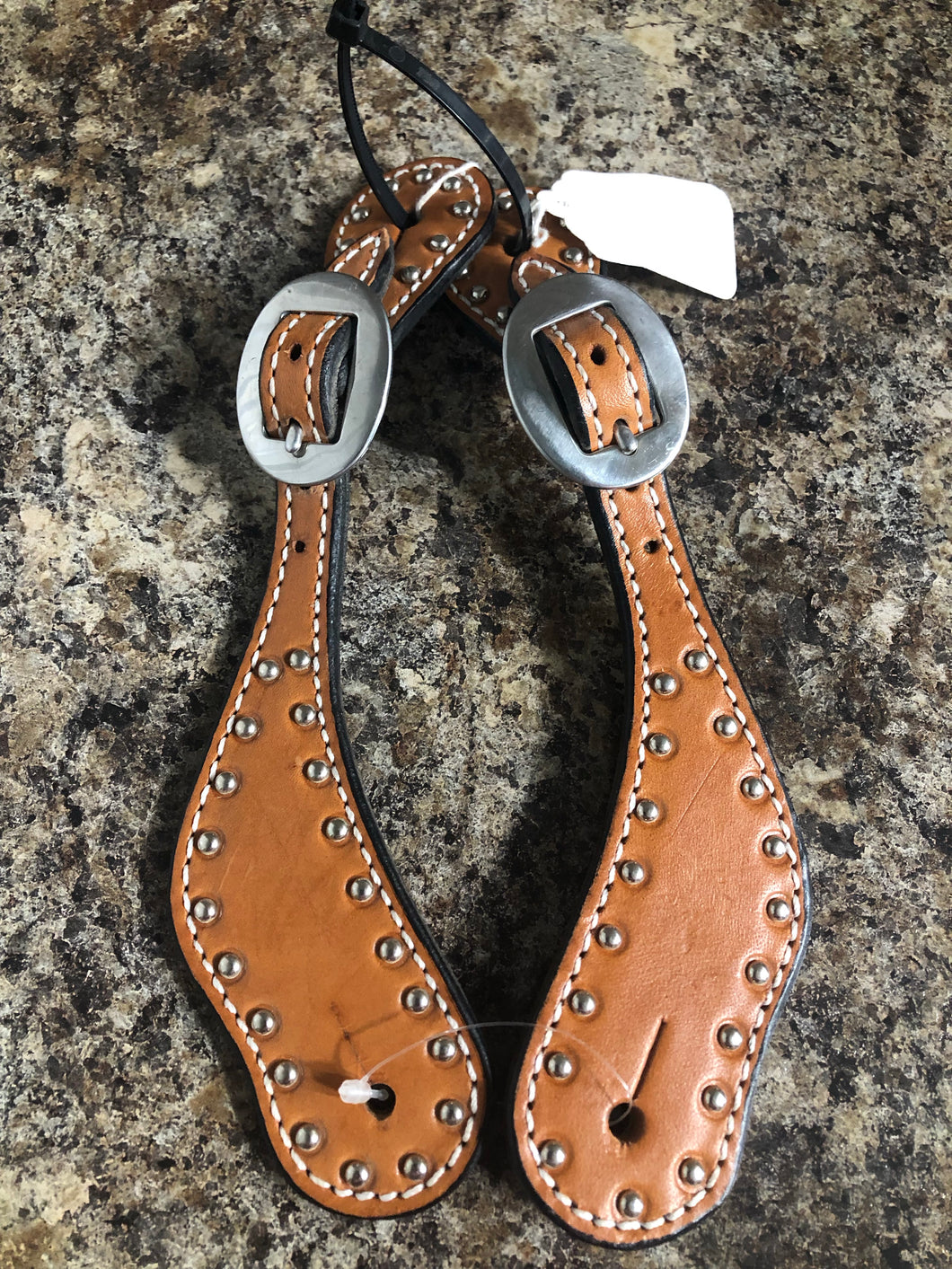 Ladies/Youth Spur Straps- Light Oil with Dots